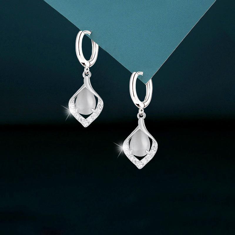 925 Sterling Silver Angel Teardrop Earrings for Women, High-End Niche Light Luxury with Cat's Eye Stone.