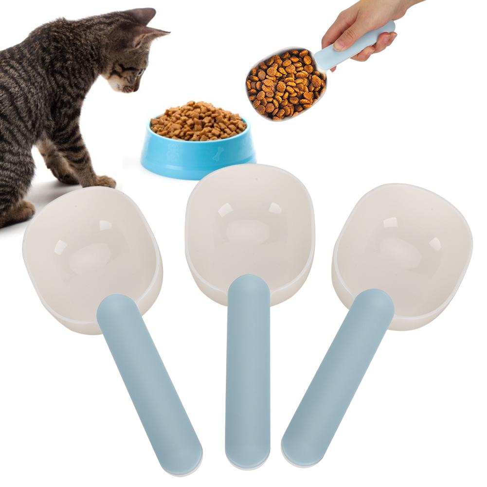3Pcs High Strength Plastic Pet Food Scoop Cat Dog Feeding Spoon with Handle Clip for Pet Supplies(WhiteBlue )
