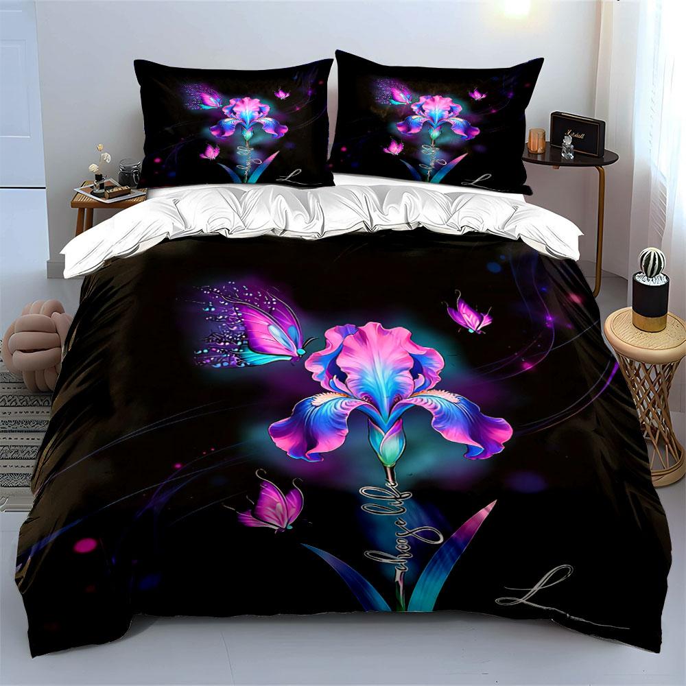 Floral Butterfly Art Set Decoration Soft Comfortable Duvet Cover Bedding Set Included 1*Duvet Cover & 2*Pillowcases, Gift