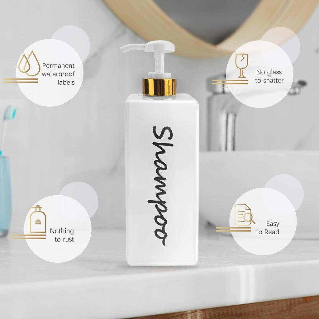 Shampoo and Conditioner Dispenser (Set of 3, 21oz) Modern Refillable Shampoo Pump Bottles for Shower Soap - Empty Body Wash Dispenser Set for