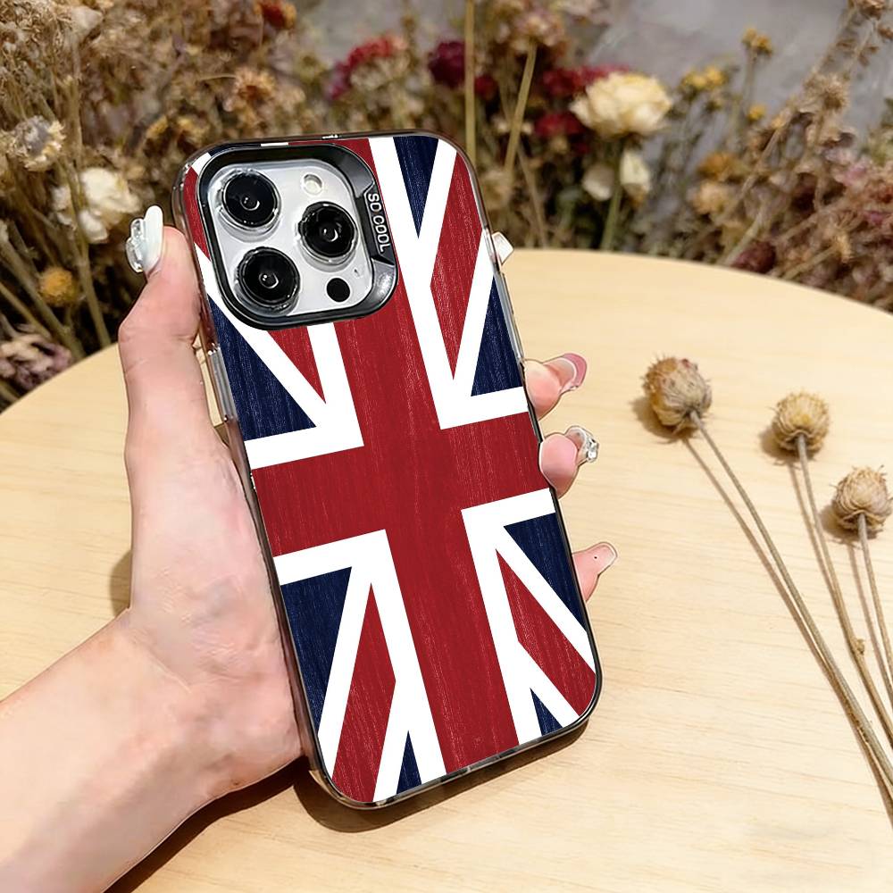 

British National Flag Phone Case For iPhone 17,16,15,14,13,12,11 Plus,Pro Max,XS,Colored Silver Plated Inside Cover iPhone16Plus