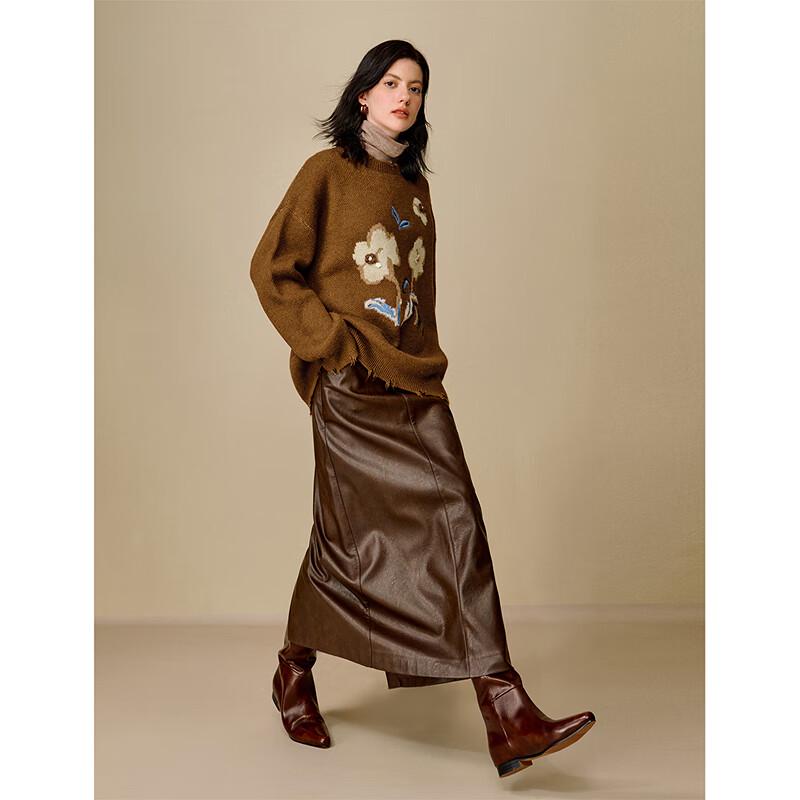 INMAN Women's Coralie Embroidered Jacquard Pullover Sweater