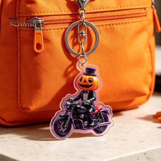 Spooky Bag Accessory Halloween Pumpkin Rider Acrylic Keychain, Motorcycle Man Key Wear Resistant Ornament Ring, Backpacks Handbags Decorative