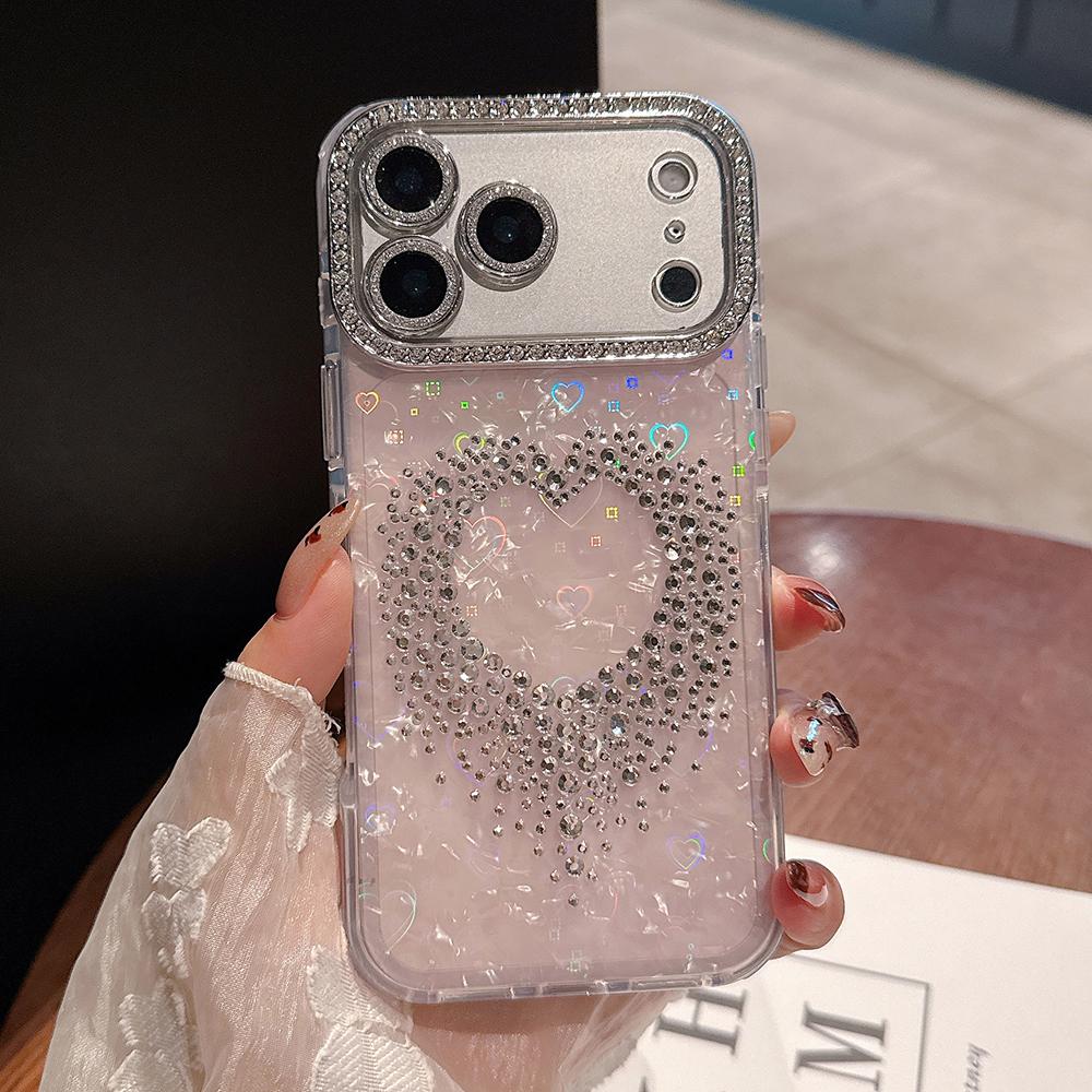 Cute 3D Rhinestone Diamond Pattern Phone Case For iPhone 17 Air 16 15 14 13 12 11 Pro Max Conch Shell Shockproof Soft TPU Cover