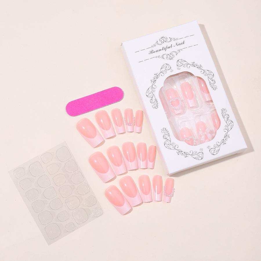 Popular Press-on Nails: French Style with Heart-shaped Pearls, 3D Bowknot, Manicure Nails