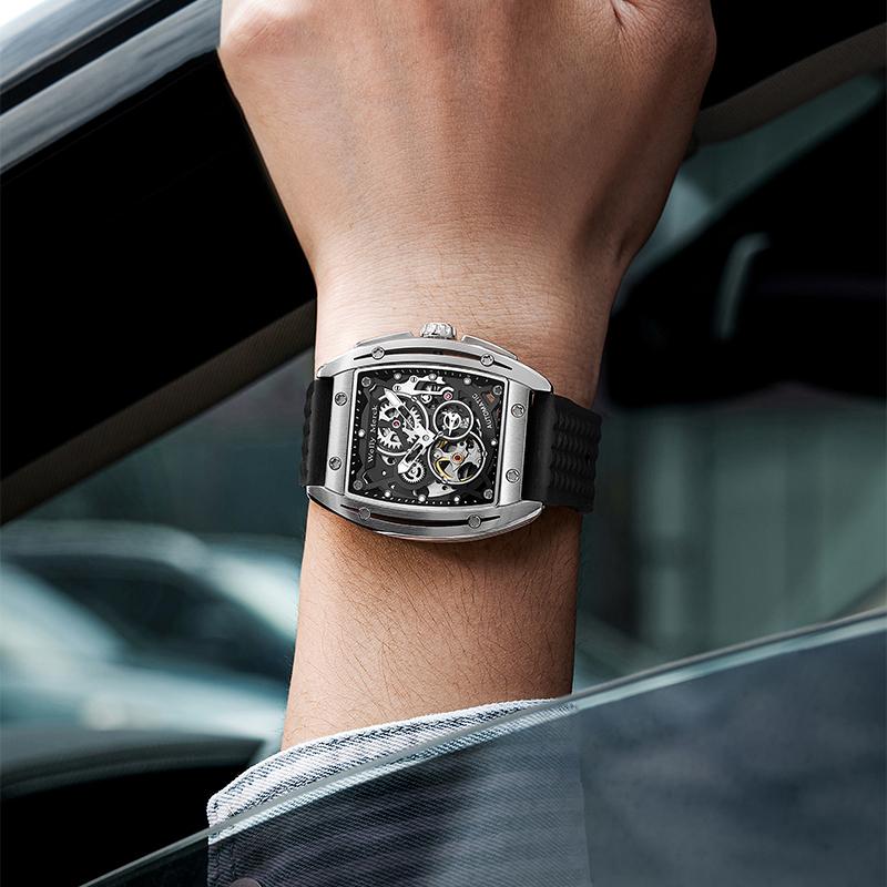 WM Watch Automatic Mechanical Watches Man Skeleton Stainless Steel Sapphire Crystal Tonneau Welly Merck Watch WM083