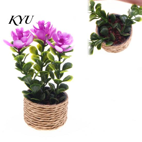 Office Desktop Decorations Mini Artificial Plants with Vase, Small Fake In Handwoven Seagrass Indoor Greenery Baskets, Realistic Faux Floral