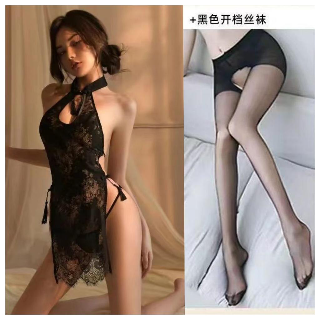 Sexy Lace Hollow Cheongsam Uniform Temptation Perspective Free Passion Suit A26