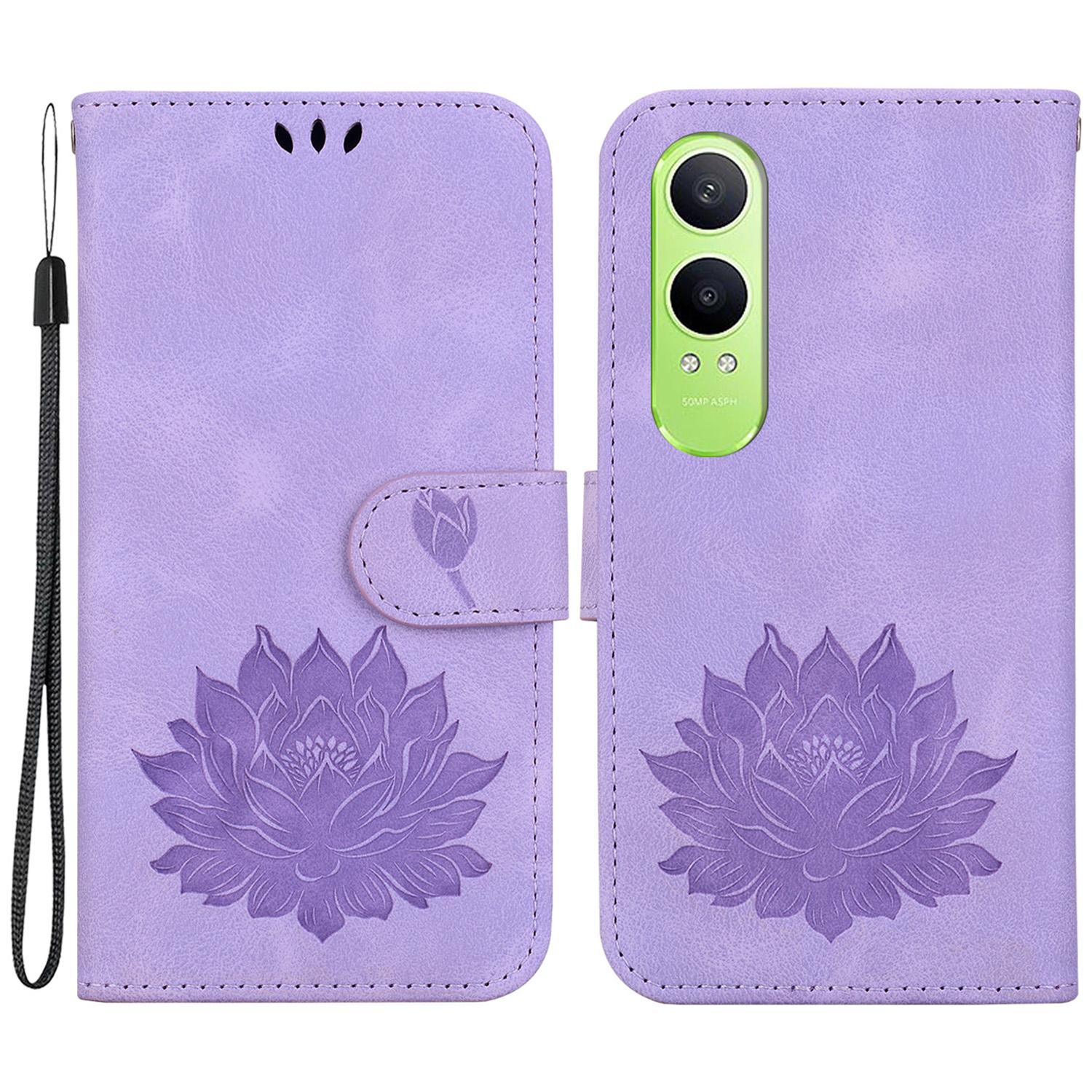 

For OnePlus Nord CE4 Lite 5G/Oppo K12x 5G (China) Phone Case Lotus Imprint Leather Stand Wallet Cover Purple