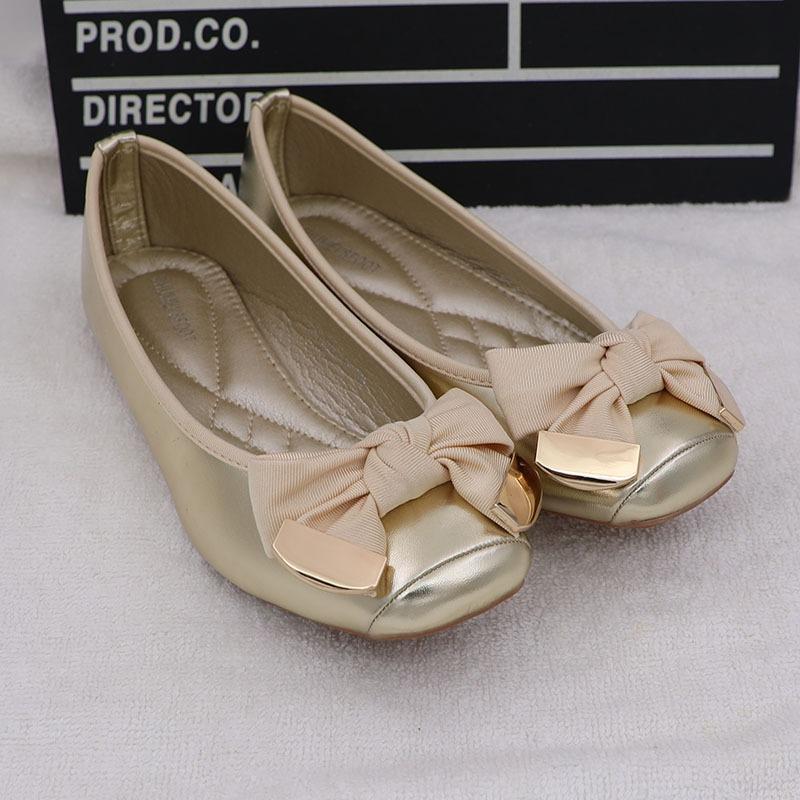 Fashion Flat Shoes for Women Spring Autumn 2025 New Flat  Bow Boat Shoes Square Toe Pregnant Women's Ballet Gold Plus Size for Women
