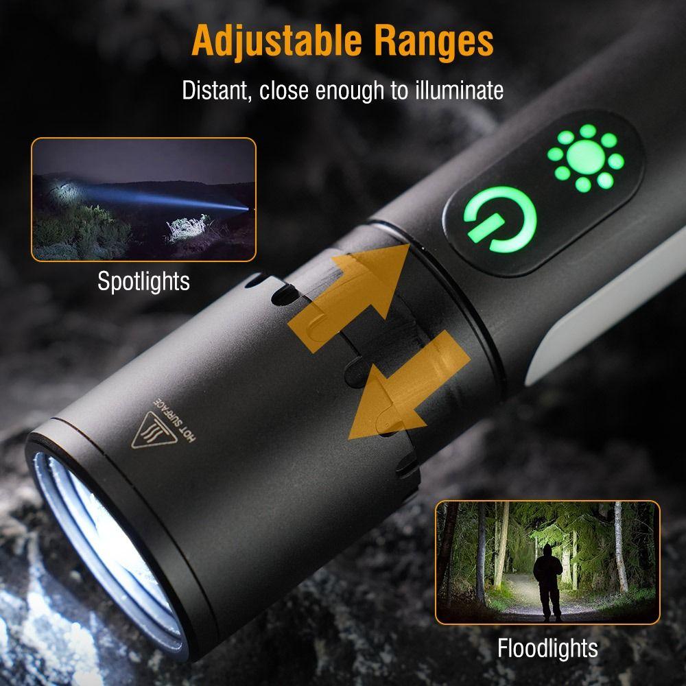 Telescopic Zoom Strong Light Flashlight With Side Lamp Camping Lamp  Camping