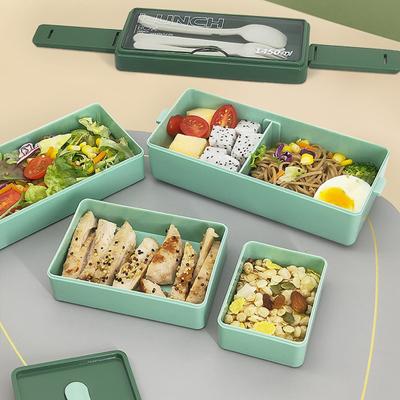 Przenośne, 3-warstwowe pudełko na lunch wielokrotnego użytku z zestawem łyżek i widelców do domowego biura szkolnego