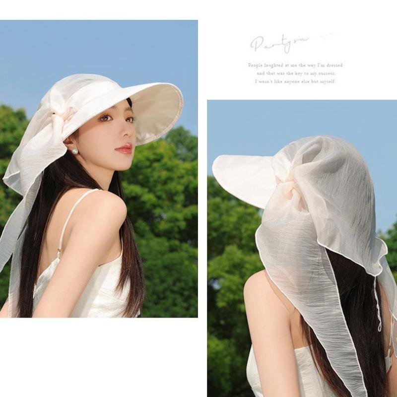 1pc Women's Wide Brim Sun Hats,outdoor Solar Neck Protection Beach Bucket Hats,Foldable Ponytail Travel Panama Caps for Beach