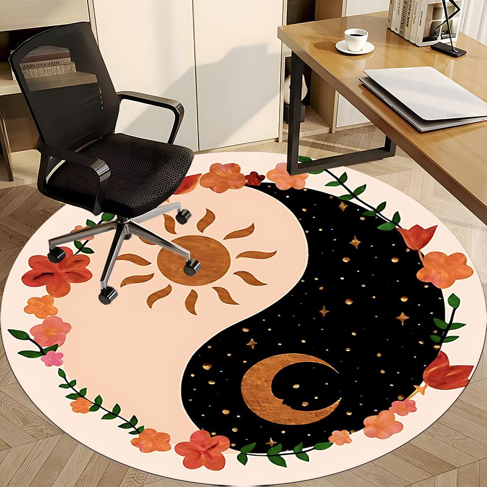 1pc DayNight YinYang Office Round Area Rug,  Mat Suitable For Office, Under Office Chairs Bedroom Living Room Home Decor, Room Deco