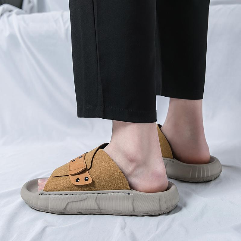 Summer New Brown Black Men's  Comfort Thick-soled Suede Leather Casual Shoes Breathable Beach Sandals Outdoor Slippers