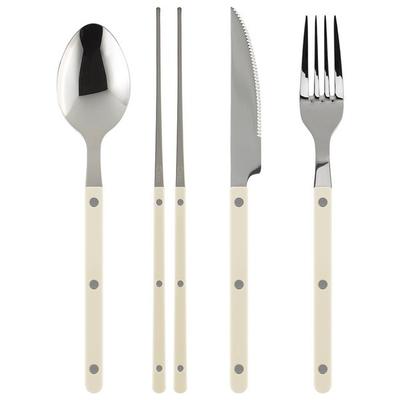 Parve 4-piece Cutlery Set Per Person, Ivory, Spoon + Chopsticks + Dinner Fork + Dinner Knife, 1 Set, Korean Popular Tableware