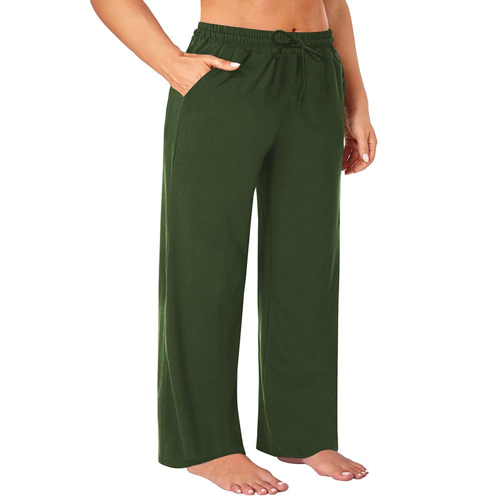 Plus Size Wide-Leg Straight-Leg Casual Pants with Pockets Women's Loose Drawstring Wide-Leg Pants