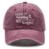 LESS monday MORE Coffee" Print Snapback Baseball Hat, Sports Hat Slouchy Distressed Solid Casual Adjustable Baseball Cap