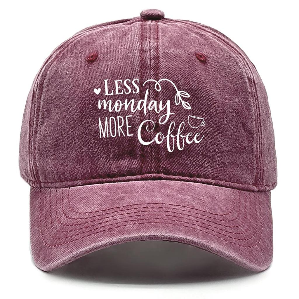 LESS Monday MORE Coffee" Print Snapback Baseball Hat, Sports Hat Slouchy Distressed Solid Casual Adjustable Baseball Cap