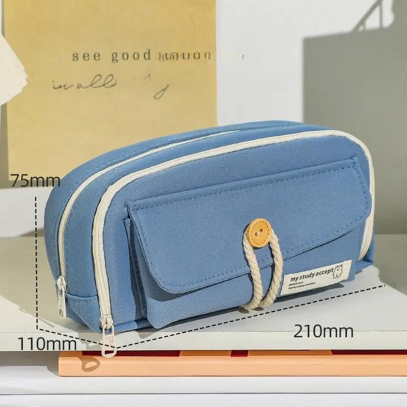 Cute Canvas Pencil Case Opening for Student Supplies Cosmetics Travel Handbag