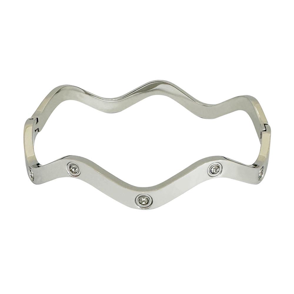 Stainless Steel Women s Bracelet with Diamond Wave Pattern, 4/6mm Wide