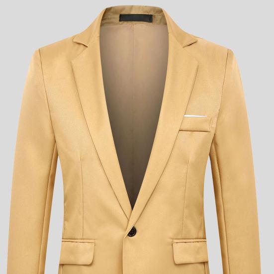 Flap Pockets Long Sleeve Men Blazer Casual Single Button Lapel Suit Jacket Male Clothing