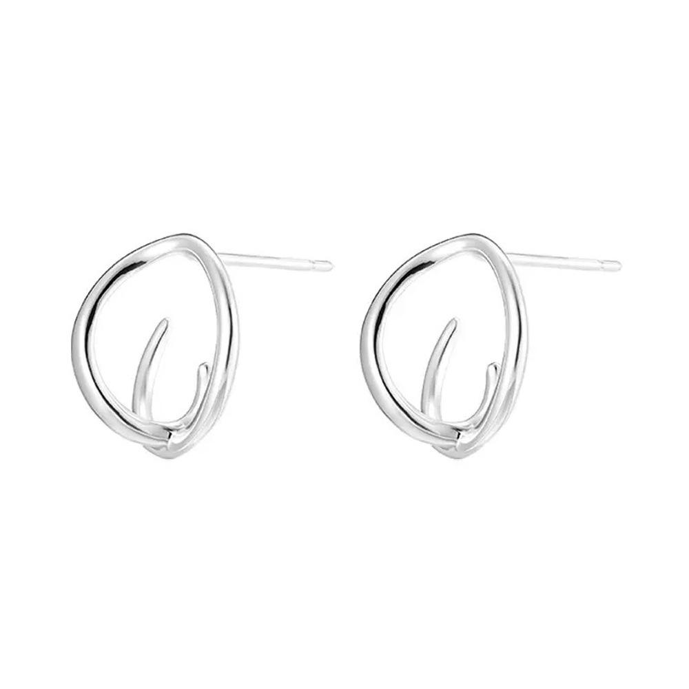 S999 Sterling Silver Korean Geometric Stud Earrings for Women - High-End, Stylish Irregular Hoop Accessory