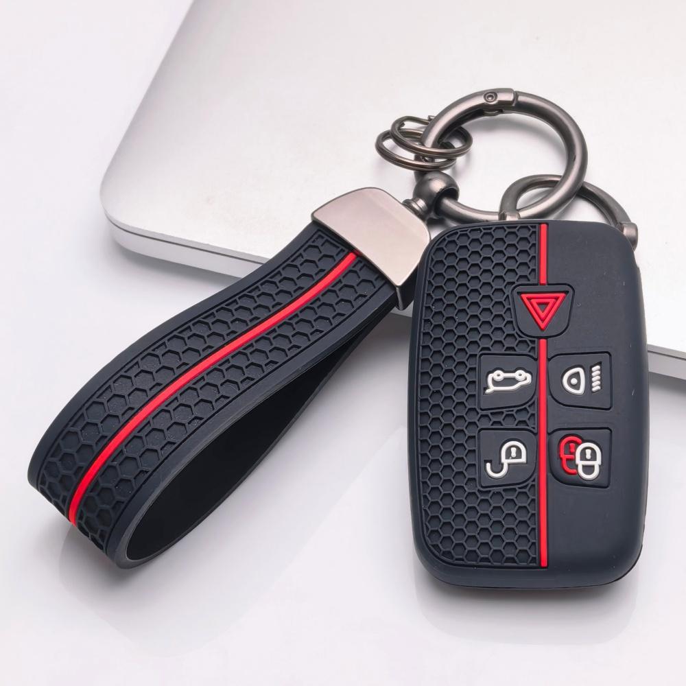 Silicone Key Fob Cover with Keychain for Land Rover Range Rover Evoque Discovery Sport Jaguar XE XF XJ F-Pace F-Type Soft Protective Key Case Fits 5