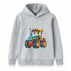 Kids Cartoon Tractor Print Hoodie Boys Girls Casual Long Sleeve Pullover Sweatshirt Cute Vehicle Pattern Children Top Coat