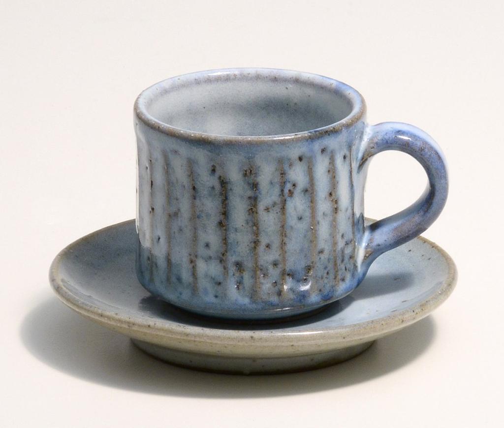 Marui Seito Shigaraki Ware Hechimon Blue Hagi Carving Coffee Cup and Saucer, Approx. 210ml Capacity, Ceramic, Made In Japan, MR-3-3282