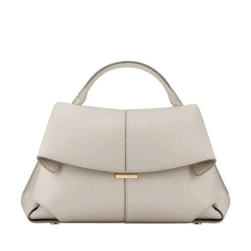 Borsa da Donna Pieghettata in Pelle di Primo Strato Borsa Sorridente Design di Marca Trendy Stile Francese Nuova