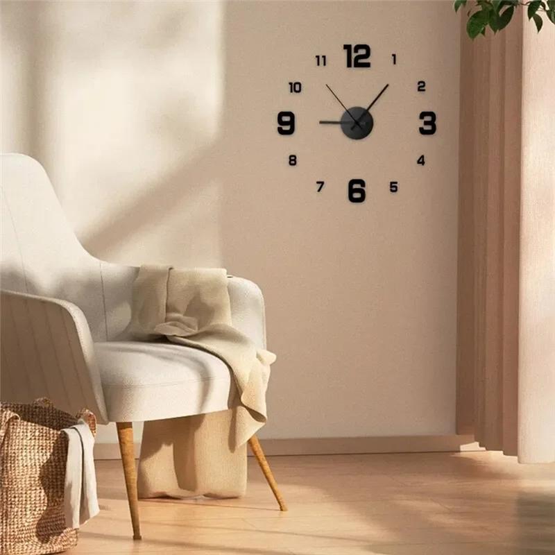 Large 3D Integrated Wall Clock Modern Frameless DIY Design For Home Office Decorations Wall Watch Art Black