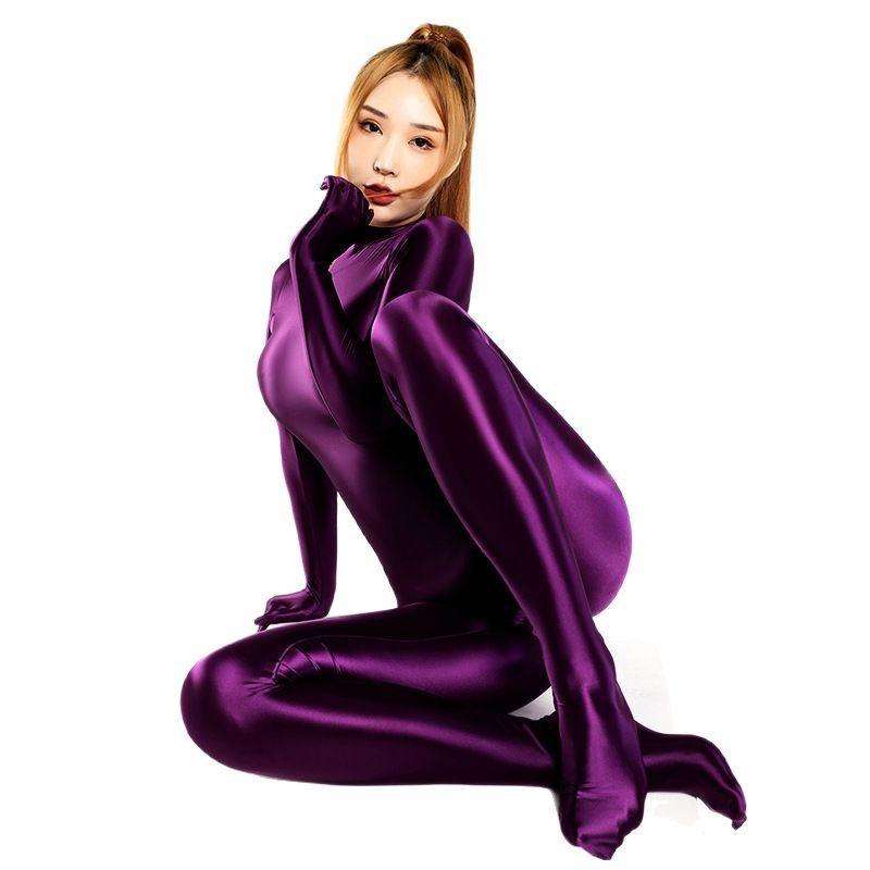 Women's Glossy Long Sleeve Gymnastics Leotard - Body Sculpting Yoga Jumpsuit