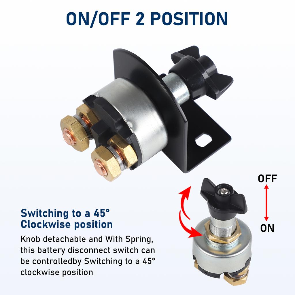CNSPEED 12-48V DC 200A Battery Disconnect Switch with Side Post Mounting Bracket For Car Marine Boat RV Camper Cut Off Switch