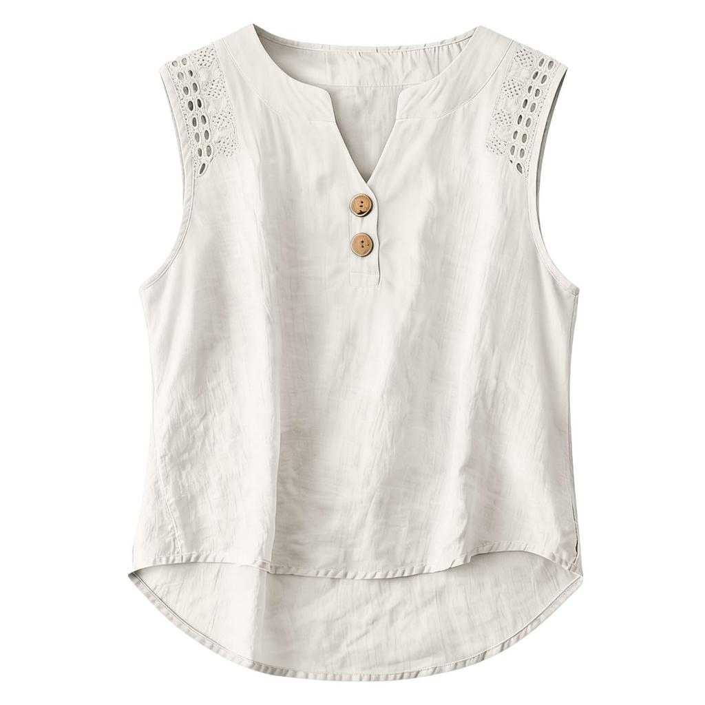 Women's Floral Sleeveless Linen Casual Shirt Top