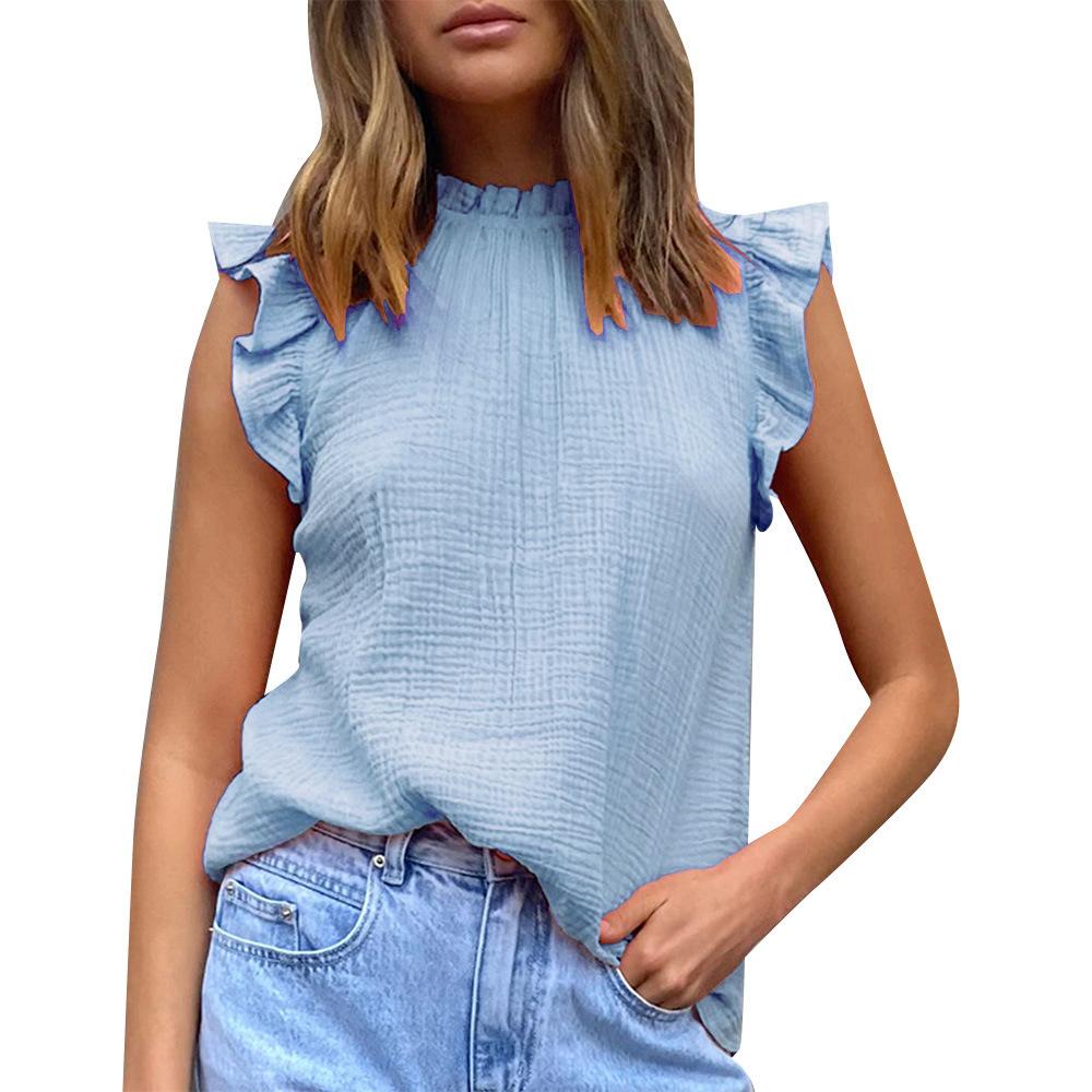 New Spring and Summer Women's Clothing Solid Color Splicing Sleeveless Top Fashionable Casual Chiffon T-shirt Vest