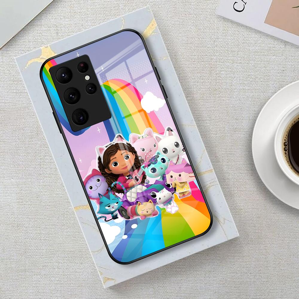 Cartoon Gabbys Dollhouse Phone Case For Samsung S26 S25 Edge Ultra 23 22 21 20 Ultra Plus S24 Fe Glass Cover