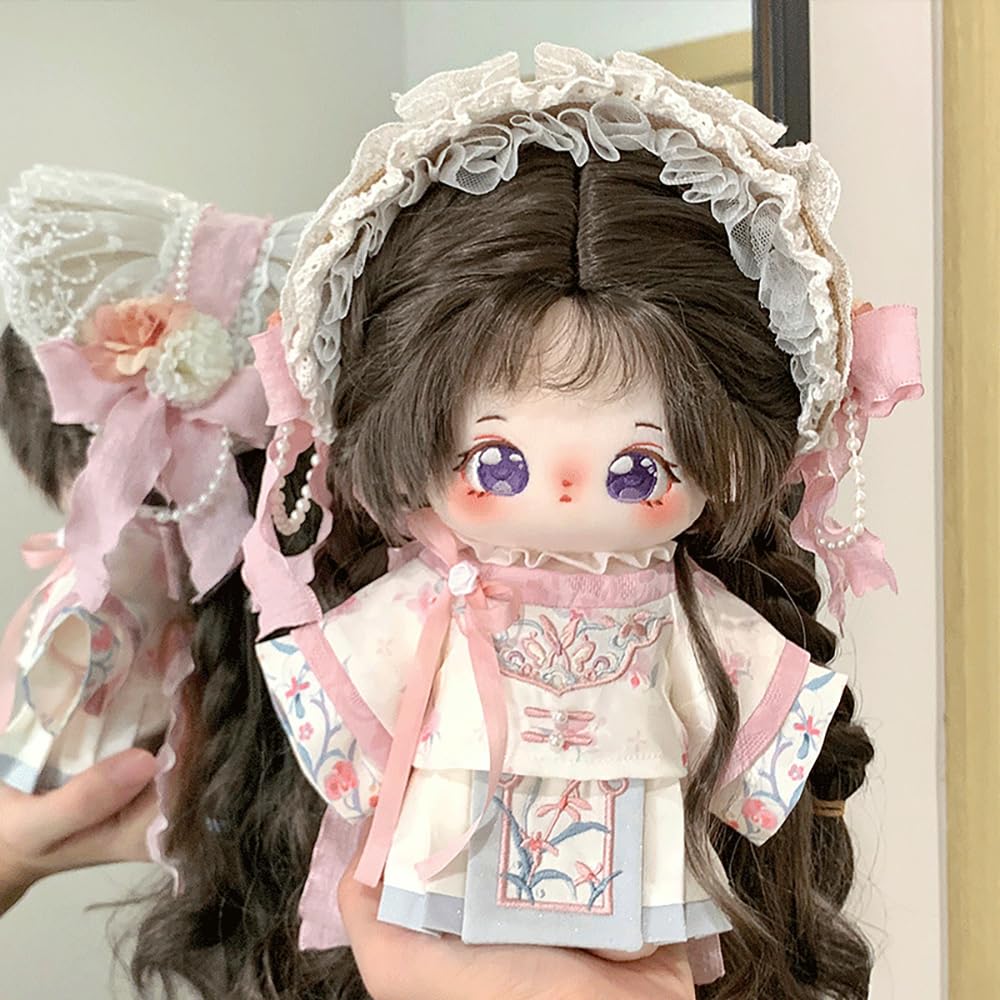 niannyyhouse 20cm Plush Ancient Style Hanfu Cotton Doll Outfit Clothes, Headgear, Coat, Skirt, (A1)