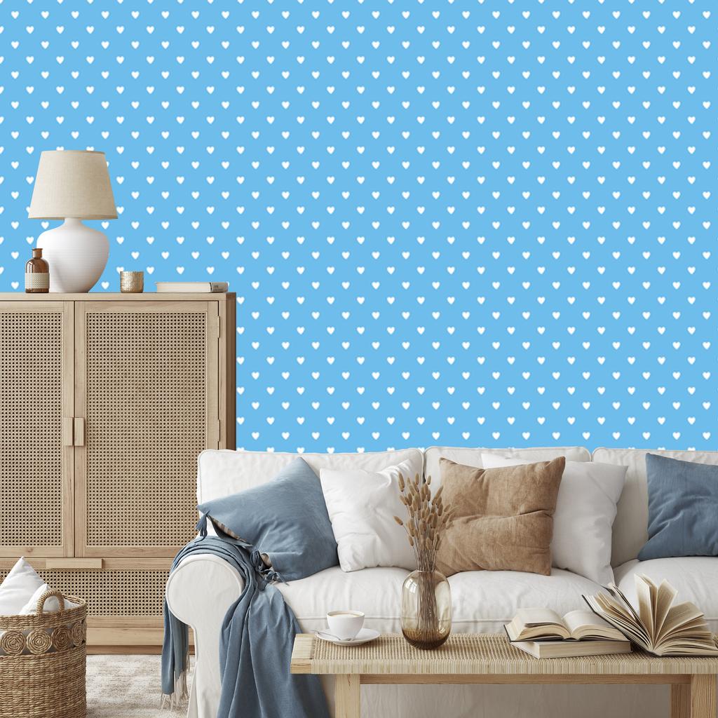 Hearts Wallpaper Azure and White 50x1000