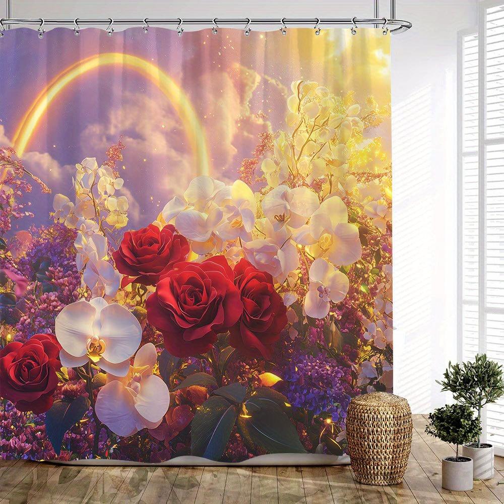 Vibrant Floral Rainbow Waterproof Mildew-Resistant Shower Curtain - Stunning Design for a Luxurious Bathroom Décor Experience