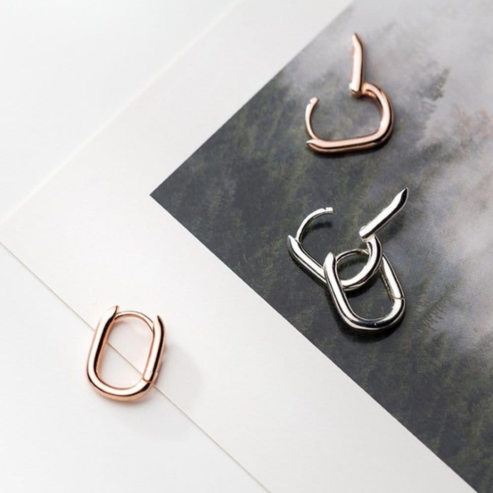 Hermosa:J E071 925 Silver Earrings, Rose Gold Square Earrings, Daily Hoop Earrings