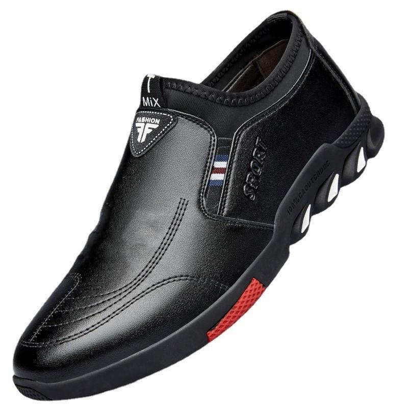 Autumn Men's Casual Shoes New Lace-up Men's Casual Leather Shoes Beans Shoes Black Leather Shoes