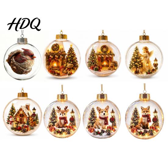 Regalos Únicos de Intercambio Navideño Adorno de Historia Brillante Mini Escena Festiva en Bola con Luz LED Cálida Recuerdos Decoración Colgante de Acrílico Transparente 3D