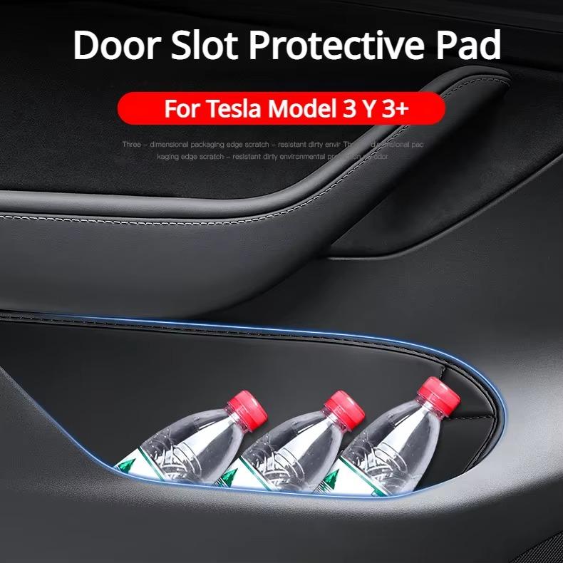 Door Storage Box for Tesla Model 3 Y Door Slot Mat Suede Protective Pad PU Leather Auto Car Interior Accessories 2025-2025 Black