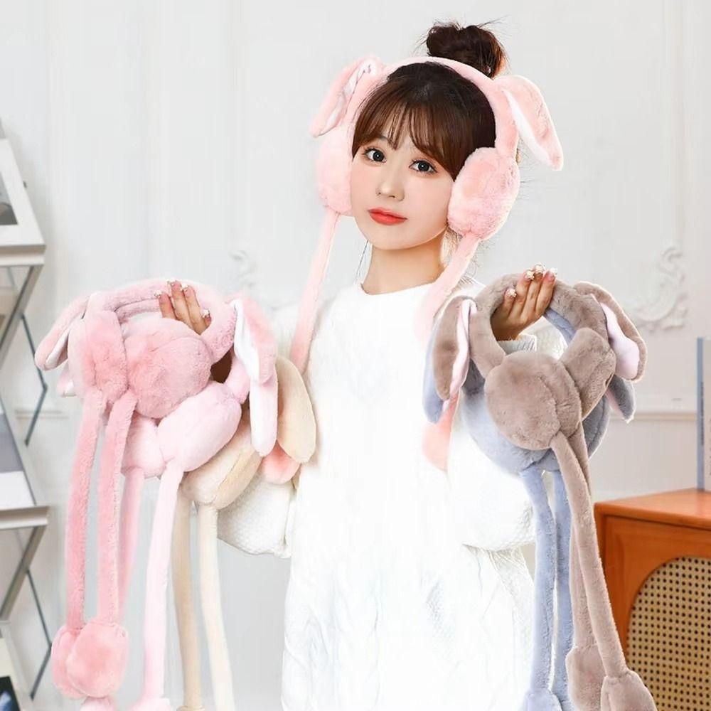 Cute Rabbit Ear Muffs Soft Moving Jumping Ears Winter Warm Earmuffs Ear Protection Cover for Women Girls