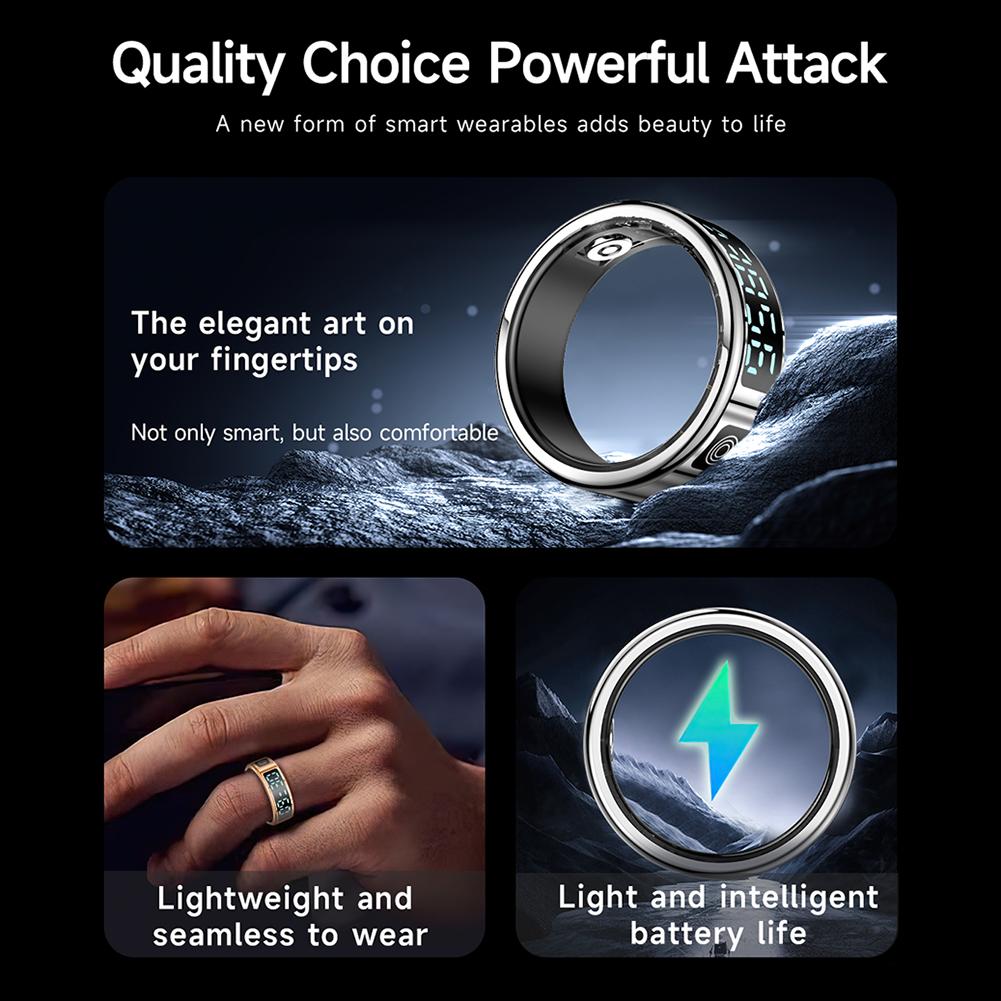 New RS08 Smart Ring Heart Rate Blood Oxygen Health Monitor 5ATM Waterproof Multi-sport Modes Fitness Ring BT5.4 for Android iOS