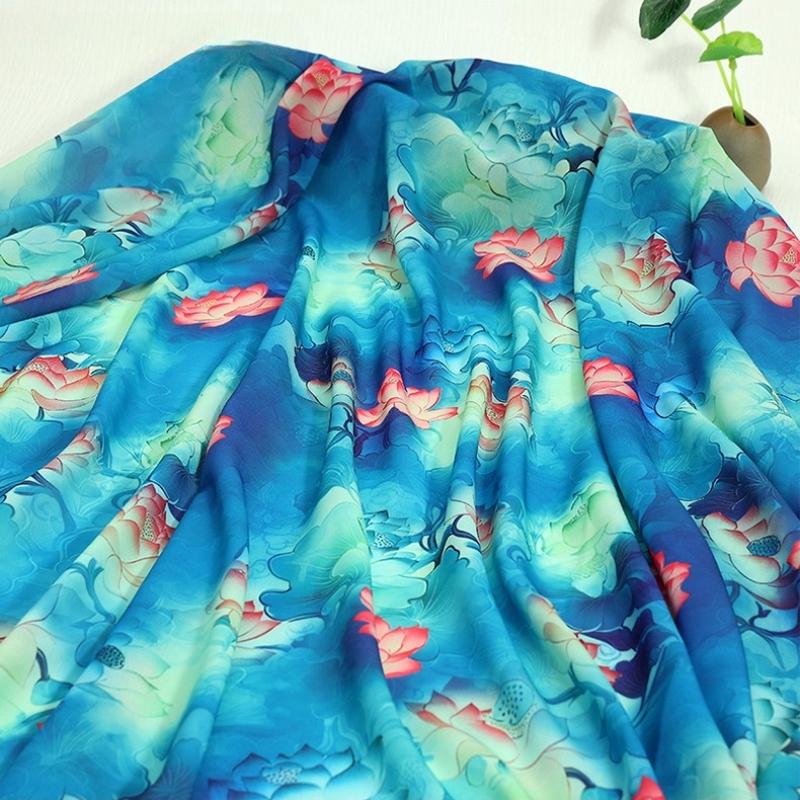 100x150cm 30D Printed Chiffon Ink Chinese Style Fabric Transparent for Sewing Skirt Gauze Scarf Clothing Fabric