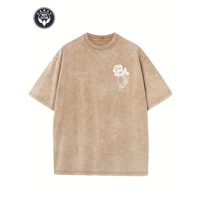 

Vintage Creative Pattern The Skeleton And The Rose Printed Washed T-shirt Heavy Pure Cotton T-shirt Men s Retro Street Basic Loose Hip Hop Top 5XL дубильна кора