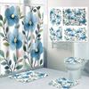 1/4 Simple Flowers Print Shower Curtains, Toilet Seat Decoration, Shower Curtain With Carpet And Toilet Lid, 70.8X70.8 Inch