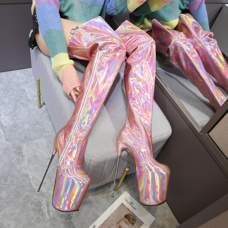 Fashion FHC 20CM Metal Heel,Women Thigh High Boots,Fetish Stage Pole Dance Shoes,Shiny Leather,Long Botas,Big Size 35-50,Custom Colors